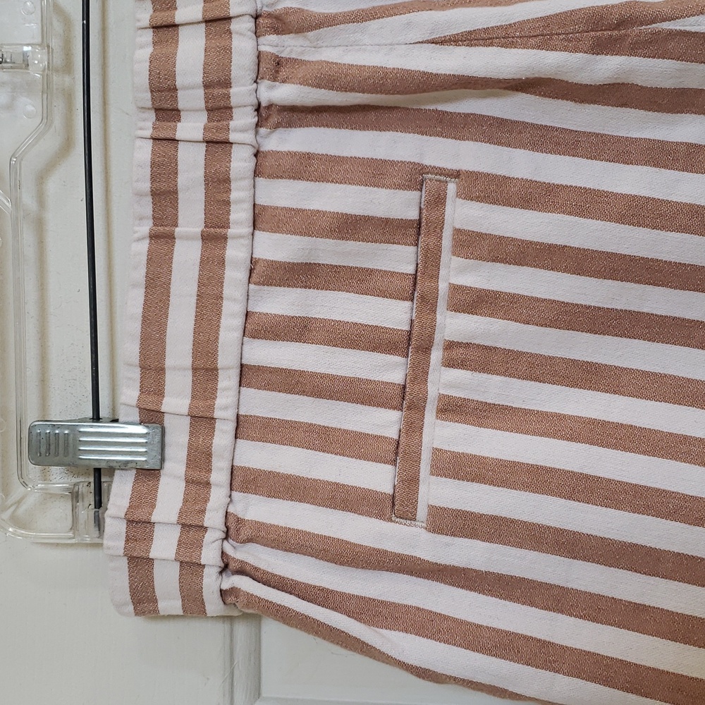 Ann Taylor Striped Tan White Cotton Linen Shorts Flat Front Pockets Casual | 10 - Picture 8 of 10